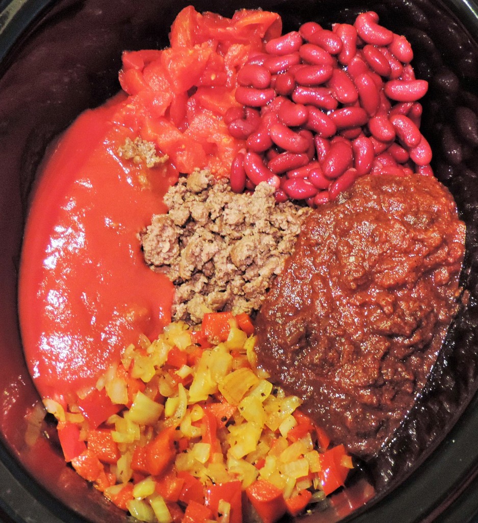 Chili Ingredients in Crock Pot