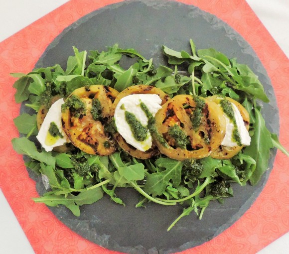 Grilled Green Tomatoes with Arugula Salad