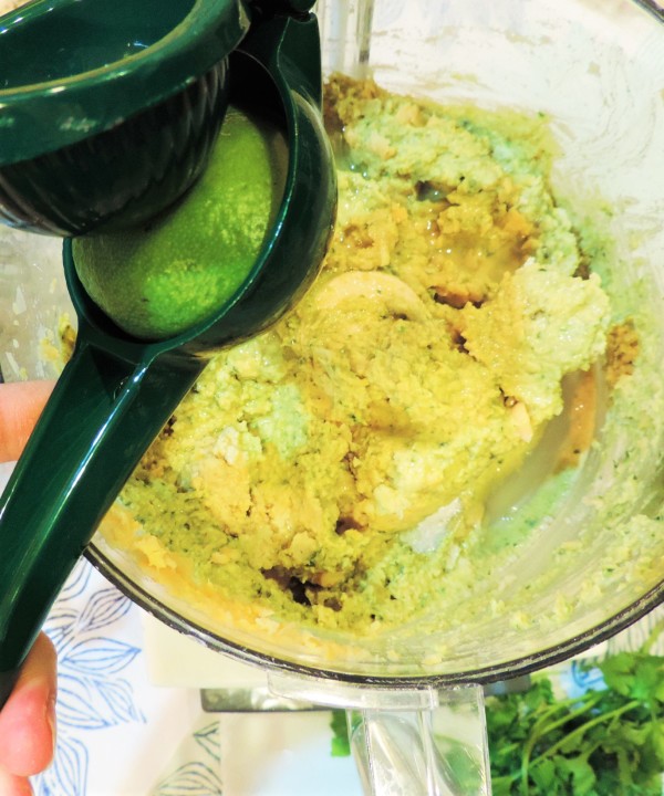 Lime Juice into Roasted Poblano Hummus